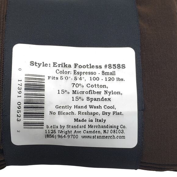 Italian Cotton Blend FOOTLESS Tights Small Espresso B.ella Erika Opaque Hosiery - Picture 4 of 6